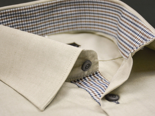 Koszula męska jednolita zielona z długim rękawem na guziki 