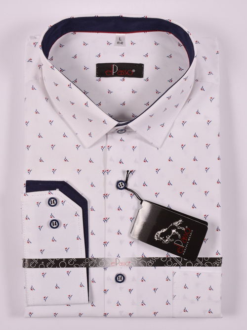 Koszula męska elegancka biała we wzory długi rękaw na guziki