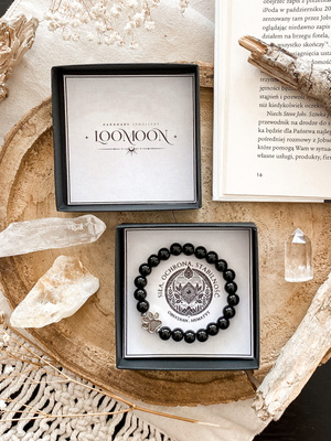 Bransoletka męska z naturalnych kamieni SIŁA, OCHRONA ,STABILNOŚĆ""