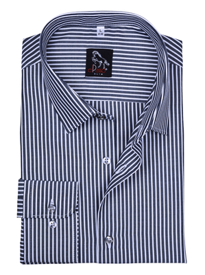 Elegancka wizytowa koszula męska, długi rękaw, czarna  paski