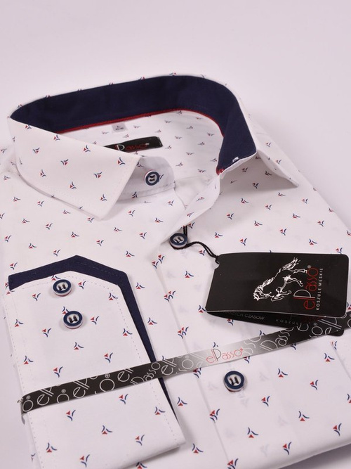 Koszula męska elegancka biała we wzory długi rękaw na guziki