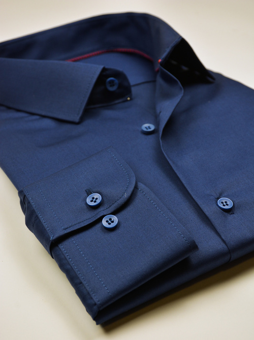 Koszula męska elegancka, gładka chabrowa, jednolita, długi rękaw na guziki