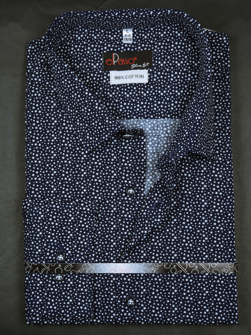 Koszula męska casual granatowa we wzory długi rękaw na guziki