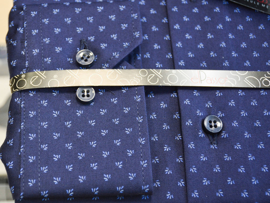 Koszula męska elegancka grafika wzór regularny granatowy długi rękaw  na guziki.