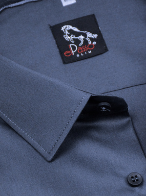 Elegancka wizytowa koszula męska, długi rękaw, grafitowa