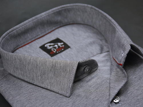 Koszula męska elegancka z dzianiny 100% bawełna,szara melanż jednolita długi rękaw  na guziki 