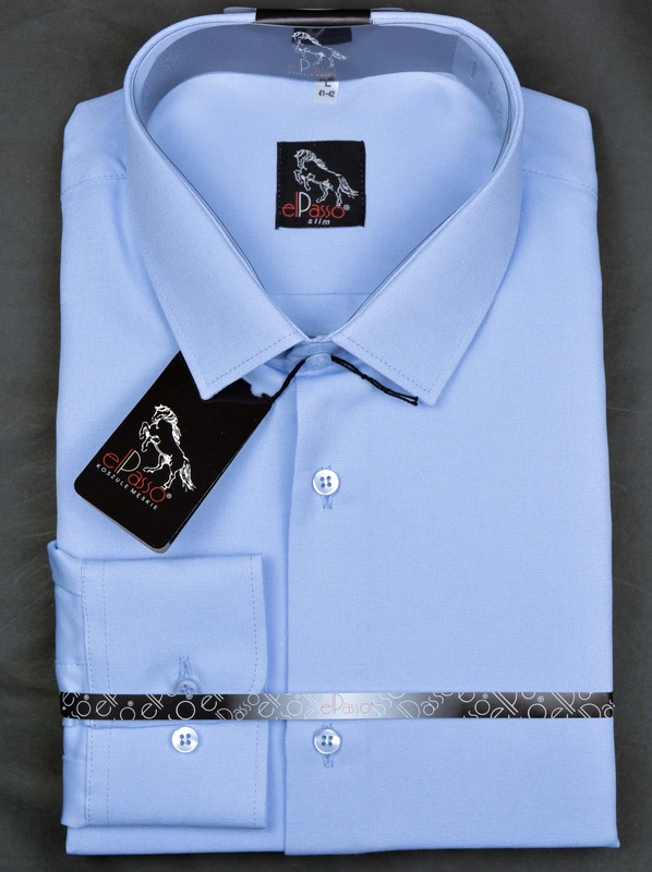 Koszula męska elegancka  niebieska, jednolity mikrowzór, długi rękaw na guziki