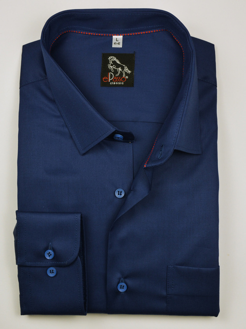 Koszula męska elegancka, gładka chabrowa, jednolita, długi rękaw na guziki