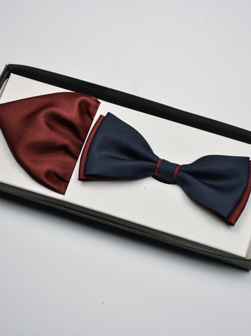 Granatowa bordowa mucha  męska jednolita gładka