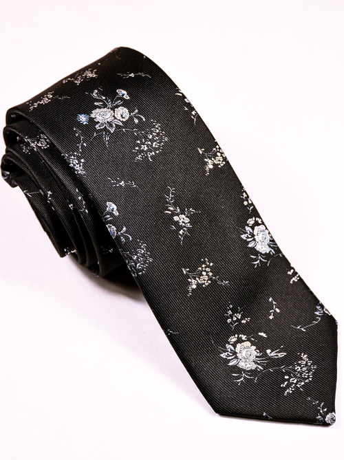 Czarny  krawat męski z delikatnym wzorem
