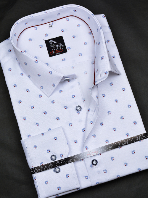 Koszula męska elegancka biała wizytowa wzór długi rękaw na guziki