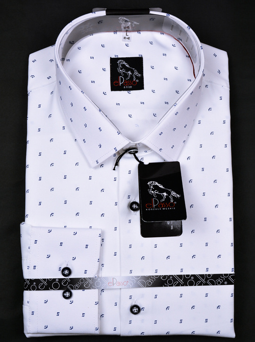 Koszula męska elegancka biała wizytowa grafika we wzory długi rękaw na guziki