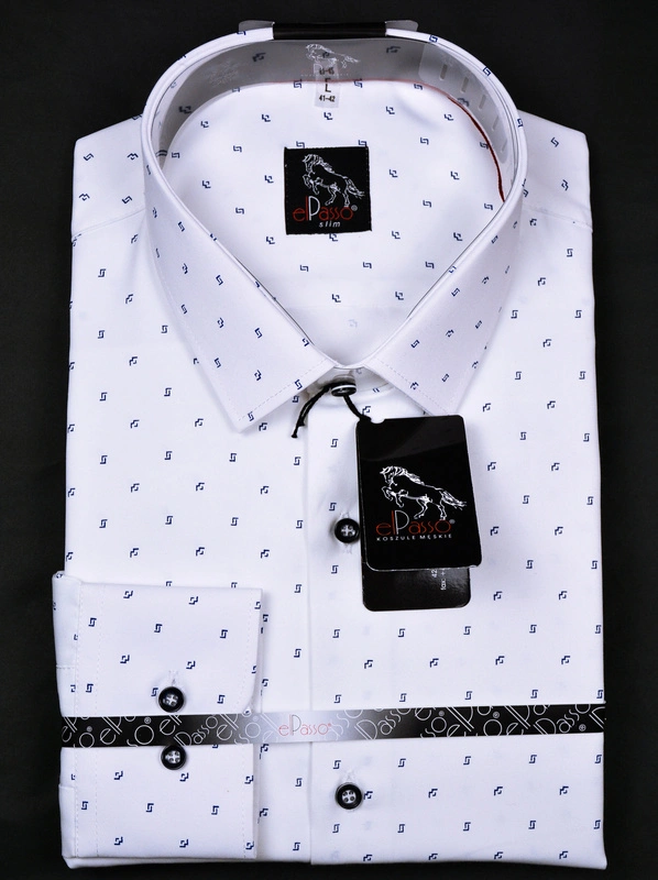 Koszula męska elegancka biała wizytowa grafika we wzory długi rękaw na guziki