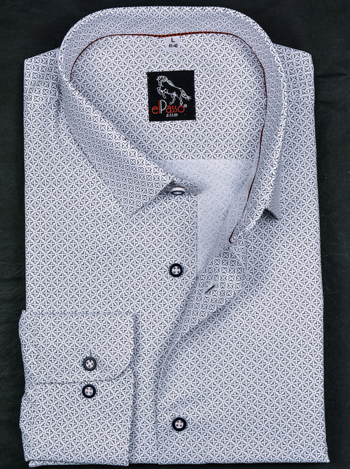 Elegancka wizytowa koszula męska, długi rękaw, biała z grafiką