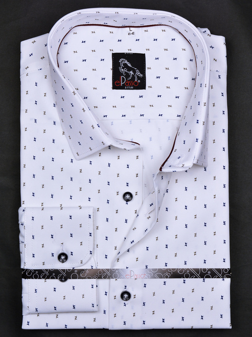 Koszula męska elegancka biała wizytowa grafika we wzory geometryczne długi rękaw na guziki