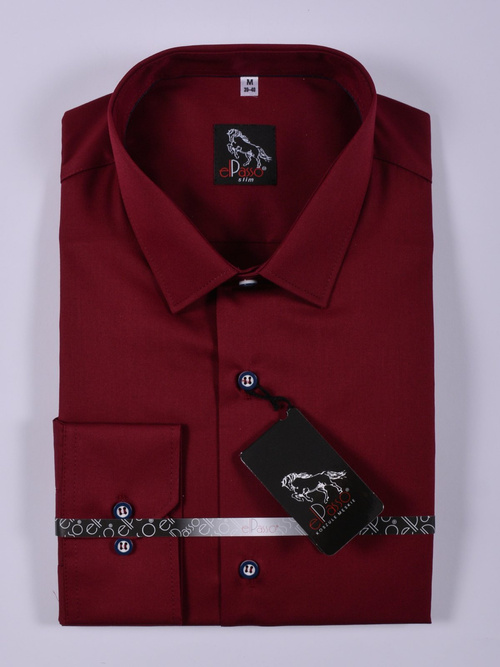 Koszula męska wizytowa bordowa gładka jednolity kolor długi rękaw