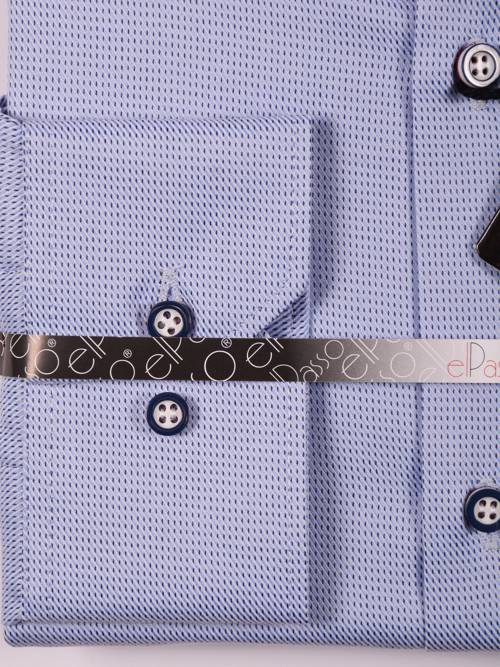  Koszula męska elegancka mikrowzór niebieska błękitna jednolita długi rękaw na guziki