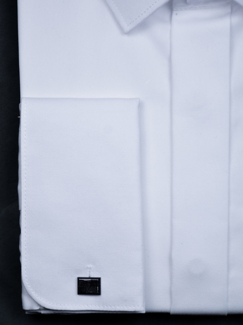 Koszula męska wizytowa elegancka ślubna biała długi rękaw kryta plisa wywijane mankiety na spinkę.  