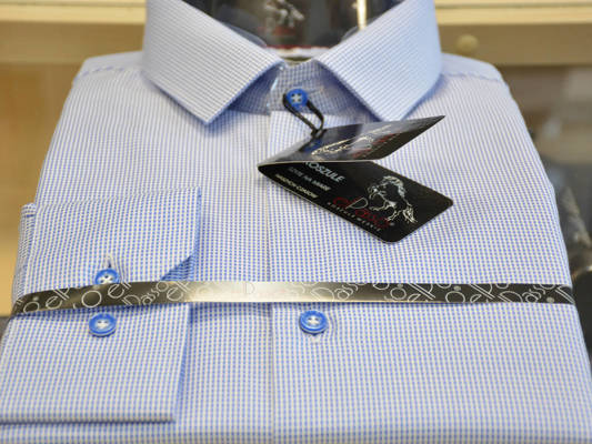 Koszula męska elegancka w niebieską kratkę wzór regularny długi rękaw  na guziki.