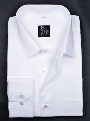 Koszula męska elegancka wizytowa jednolita w kolorze białym długi rękaw na guziki.